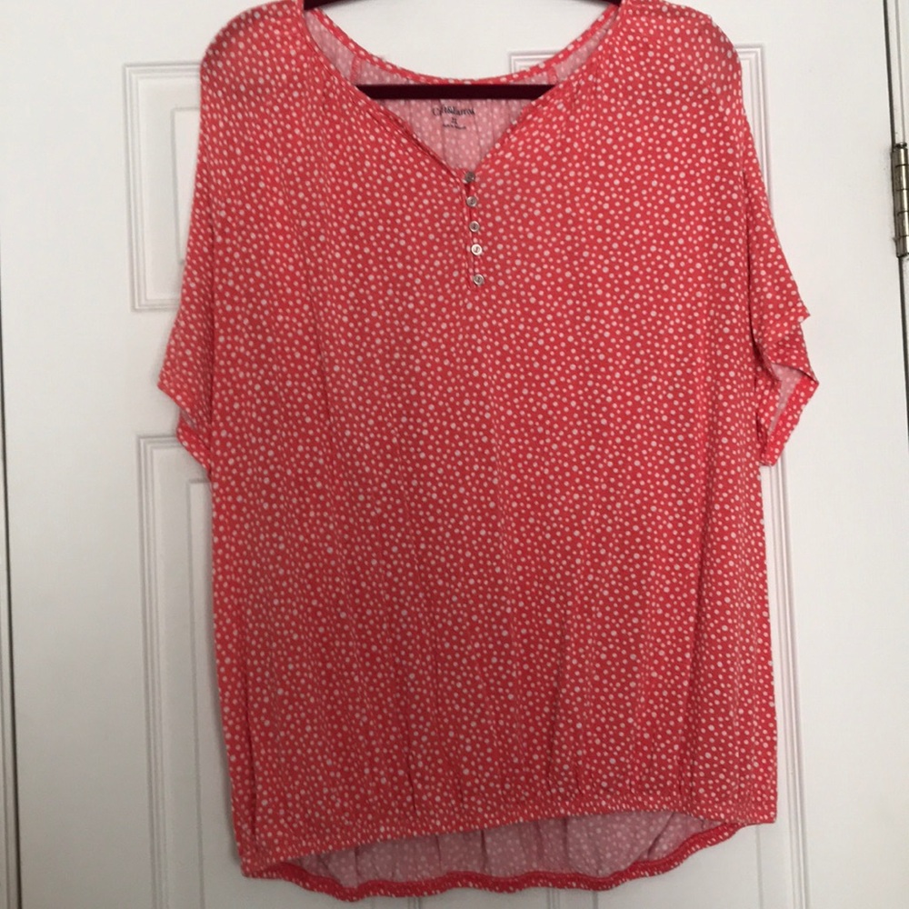 Coral-orange peasant top